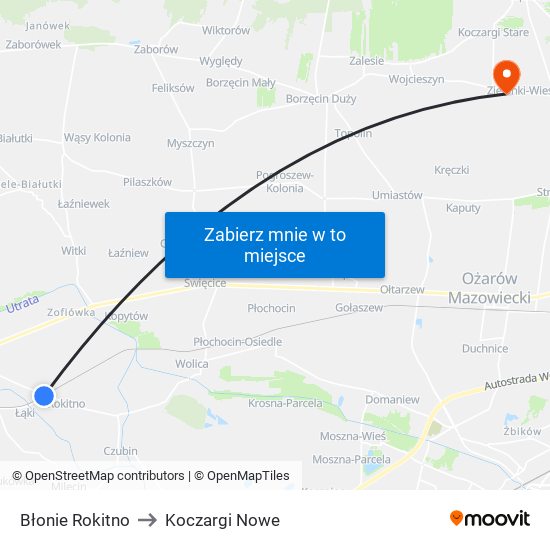 Błonie Rokitno to Koczargi Nowe map