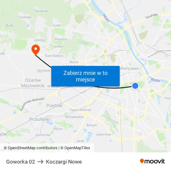 Goworka to Koczargi Nowe map