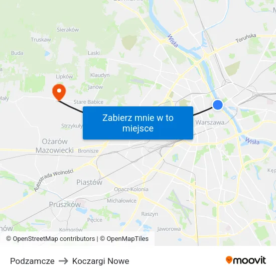 Podzamcze to Koczargi Nowe map