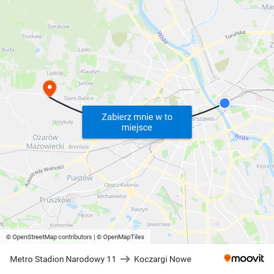 Metro Stadion Narodowy 11 to Koczargi Nowe map