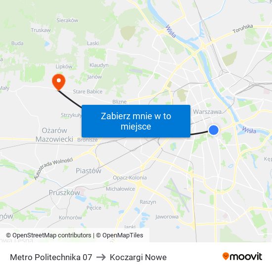 Metro Politechnika 07 to Koczargi Nowe map