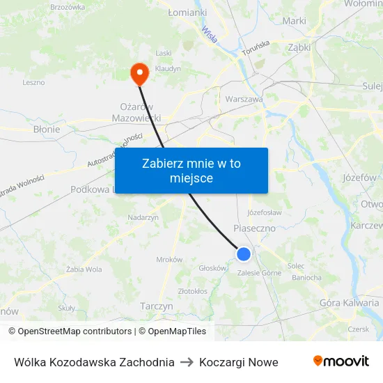 Wólka Kozodawska Zachodnia to Koczargi Nowe map