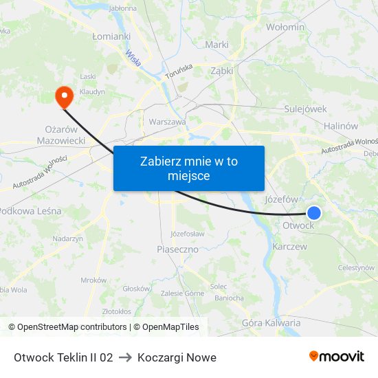 Otwock Teklin II 02 to Koczargi Nowe map