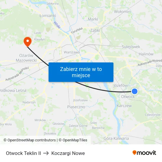 Otwock Teklin II to Koczargi Nowe map