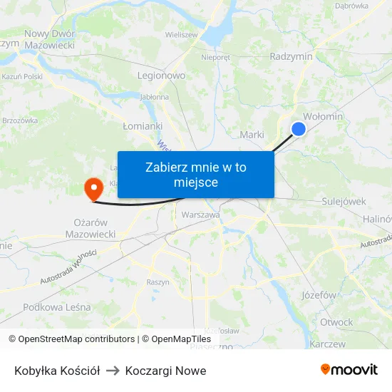 Kobyłka Kościół to Koczargi Nowe map