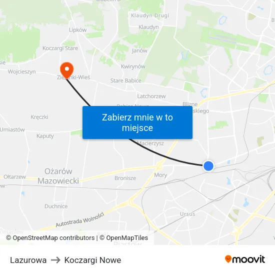 Lazurowa to Koczargi Nowe map