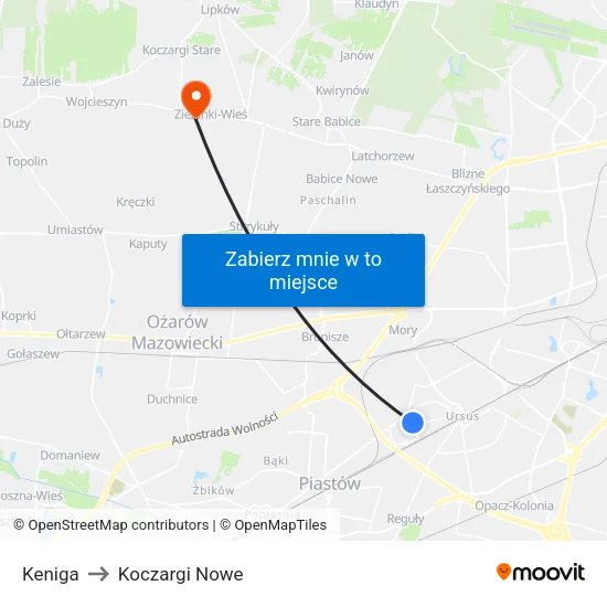 Keniga to Koczargi Nowe map