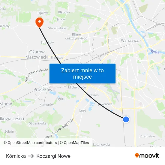 Kórnicka to Koczargi Nowe map