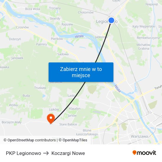 PKP Legionowo to Koczargi Nowe map