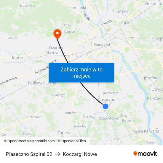 Piaseczno Szpital 02 to Koczargi Nowe map