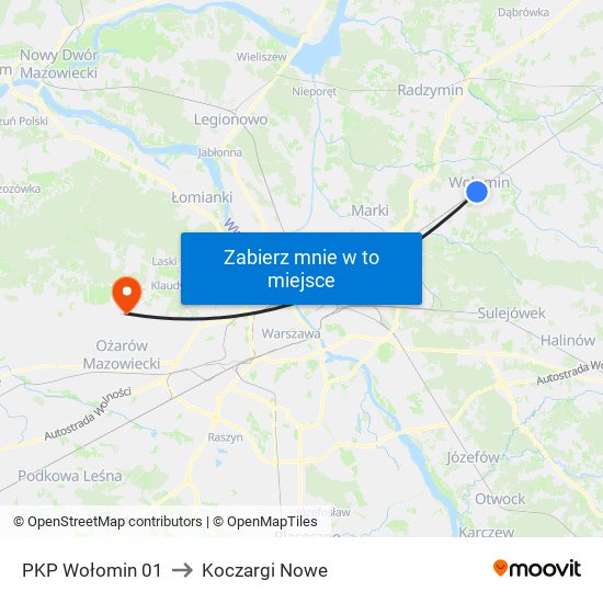 PKP Wołomin to Koczargi Nowe map