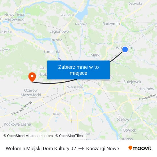 Wołomin Miejski Dom Kultury 02 to Koczargi Nowe map