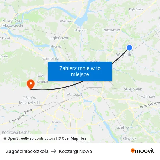 Zagościniec - Szkoła to Koczargi Nowe map