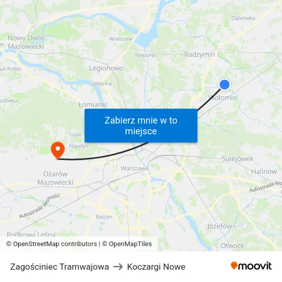 Zagościniec Tramwajowa to Koczargi Nowe map