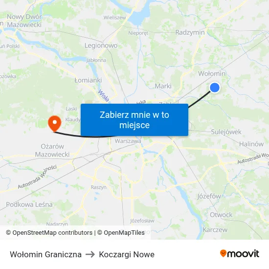 Wołomin Graniczna to Koczargi Nowe map