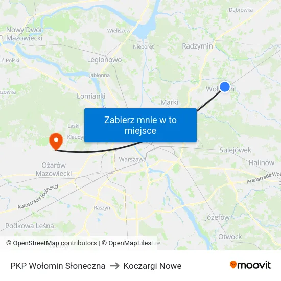 PKP Wołomin Słoneczna to Koczargi Nowe map