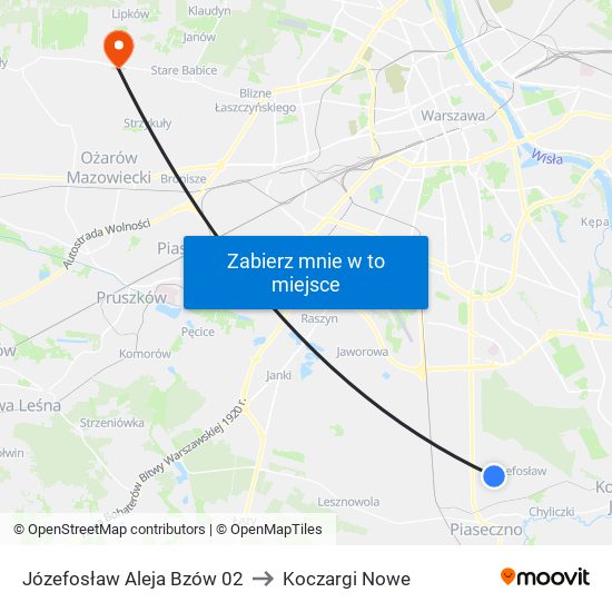 Józefosław Aleja Bzów 02 to Koczargi Nowe map