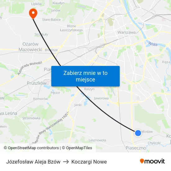 Józefosław Aleja Bzów to Koczargi Nowe map