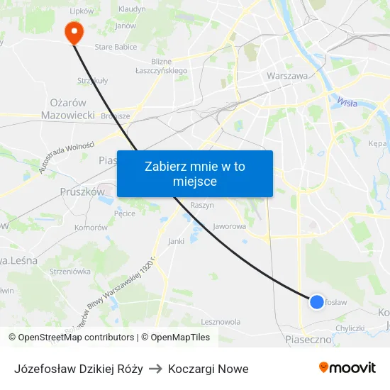 Józefosław Dzikiej Róży to Koczargi Nowe map