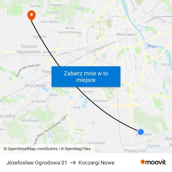 Józefosław Ogrodowa 01 to Koczargi Nowe map