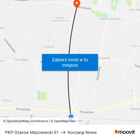 PKP Ożarów Mazowiecki 01 to Koczargi Nowe map