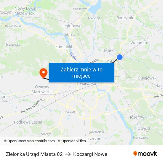 Zielonka Urząd Miasta to Koczargi Nowe map