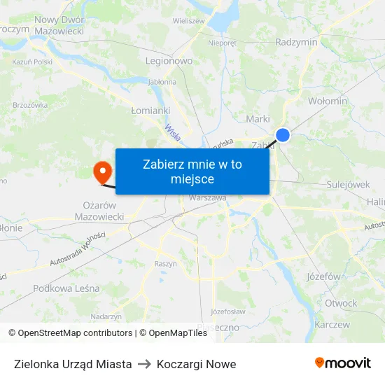 Zielonka Urząd Miasta to Koczargi Nowe map