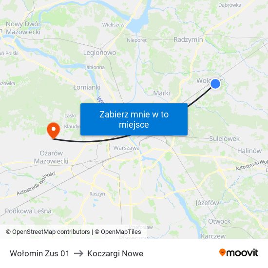 Wołomin Zus 01 to Koczargi Nowe map