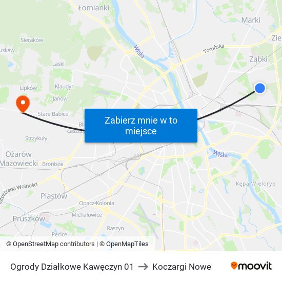 Ogrody Działkowe Kawęczyn 01 to Koczargi Nowe map