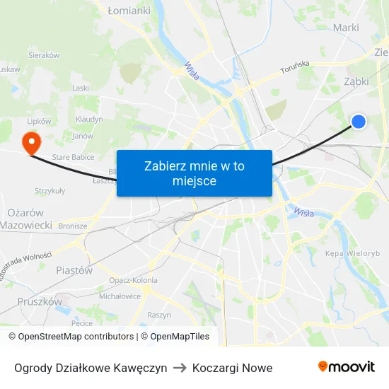 Ogrody Działkowe Kawęczyn to Koczargi Nowe map