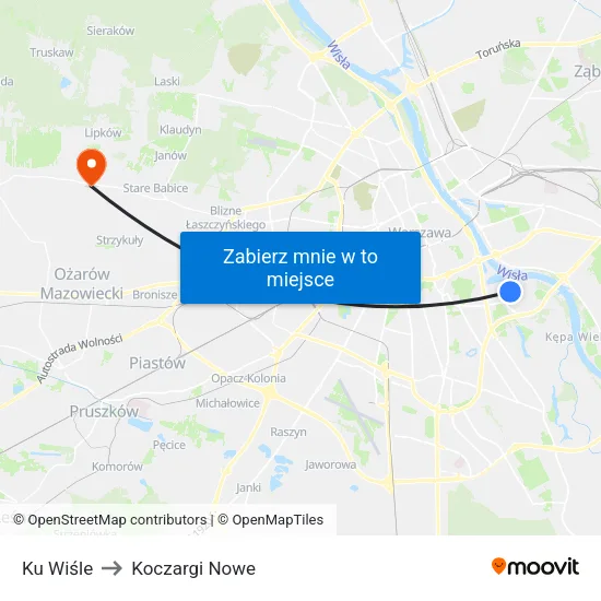 Ku Wiśle to Koczargi Nowe map