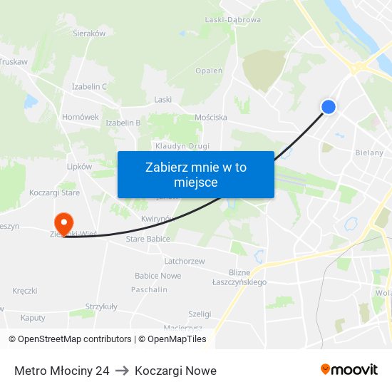 Metro Młociny 24 to Koczargi Nowe map