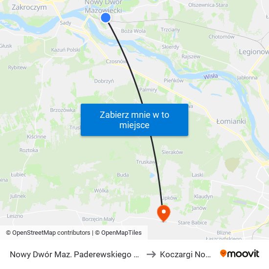 Nowy Dwór Maz. Paderewskiego 01 to Koczargi Nowe map