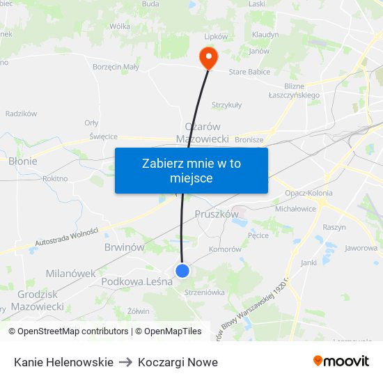 Kanie Helenowskie to Koczargi Nowe map