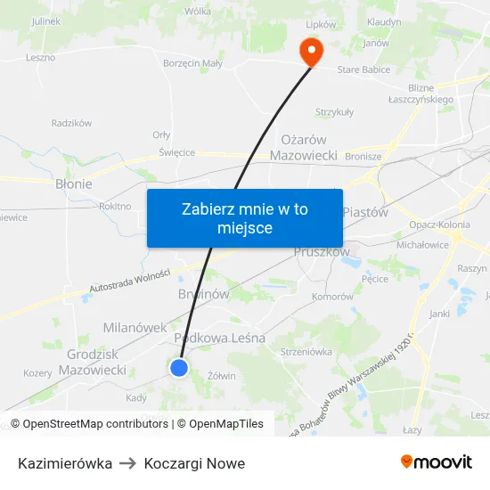 Kazimierówka to Koczargi Nowe map