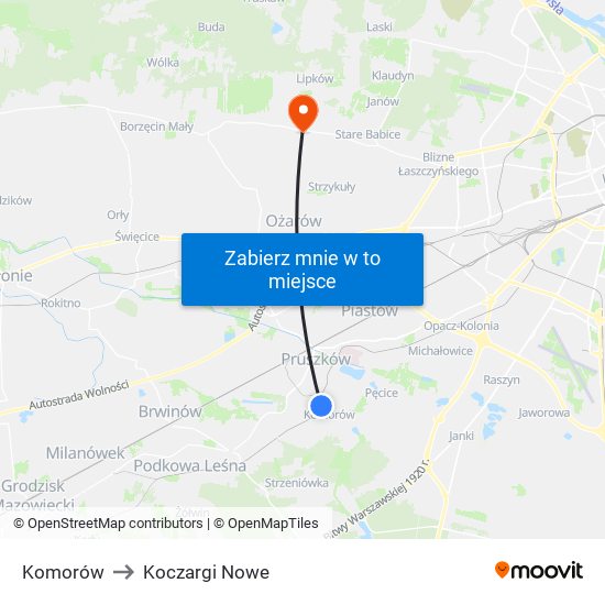 Komorów to Koczargi Nowe map