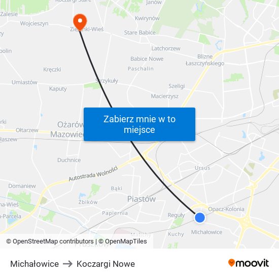 Michałowice to Koczargi Nowe map