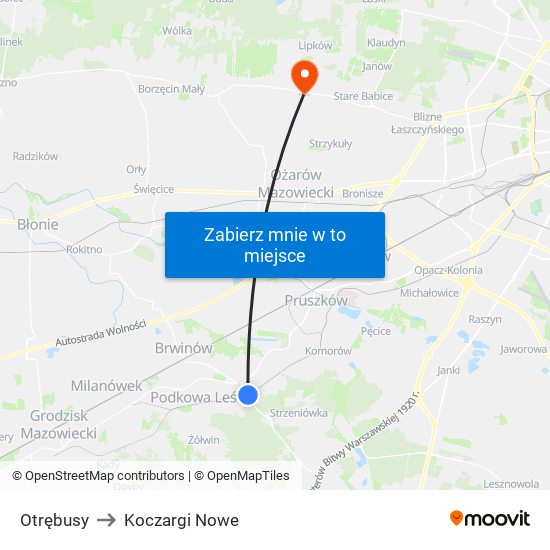 Otrębusy to Koczargi Nowe map