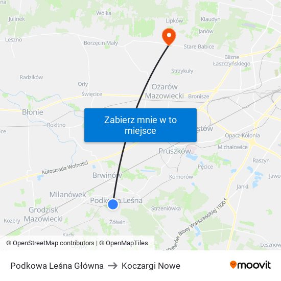 Podkowa Leśna Główna to Koczargi Nowe map