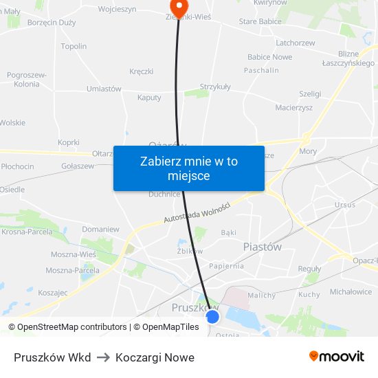 Pruszków Wkd to Koczargi Nowe map