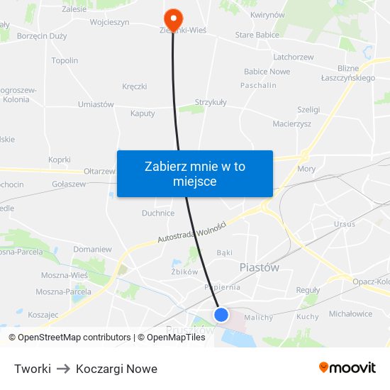 Tworki to Koczargi Nowe map