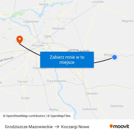 Grodziszcze Mazowieckie to Koczargi Nowe map