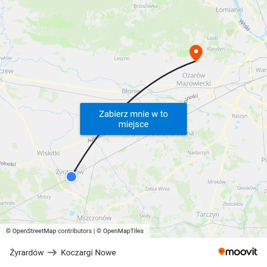 Żyrardów to Koczargi Nowe map