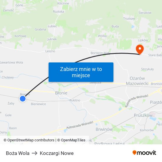 Boża Wola to Koczargi Nowe map