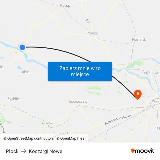 Płock to Koczargi Nowe map