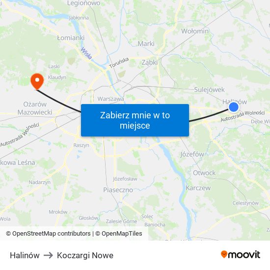 Halinów to Koczargi Nowe map