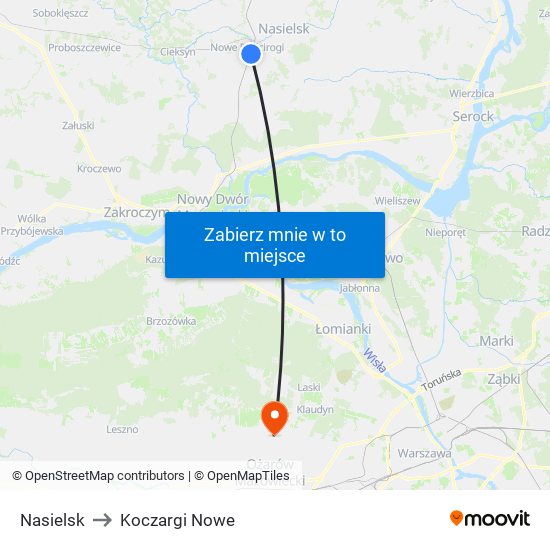 Nasielsk to Koczargi Nowe map