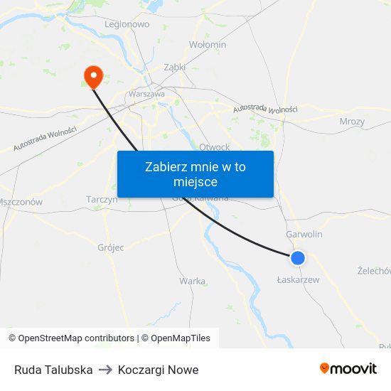 Ruda Talubska to Koczargi Nowe map