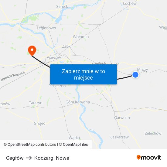 Cegłów to Koczargi Nowe map