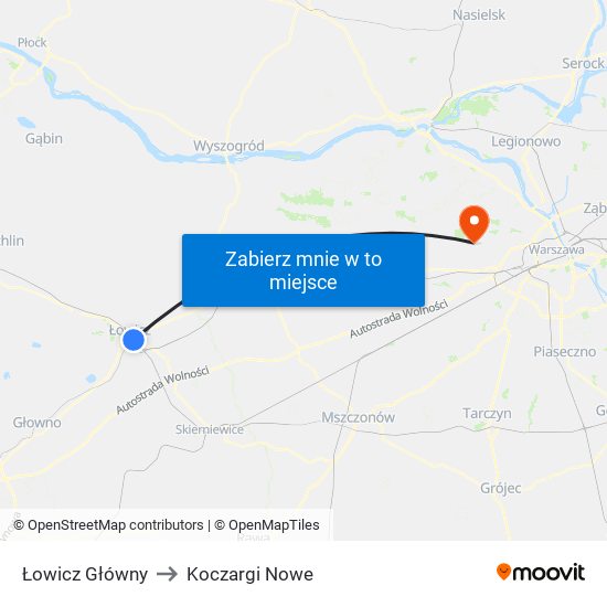 Łowicz Główny to Koczargi Nowe map